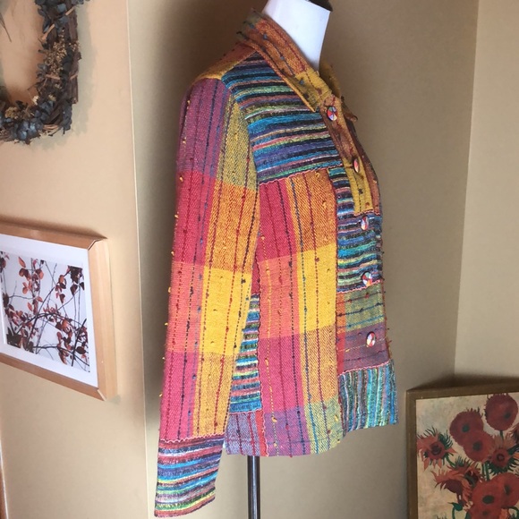 TRAVEL SMITH Size Medium Patchwork BigButton Jacket Chore Vivid Artisan NEW - Picture 4 of 16